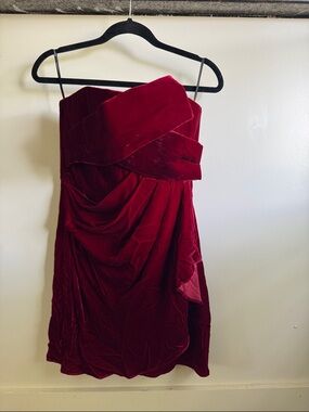 Phoebe Couture Burgundy Strapless Velvet Cocktail Dress
